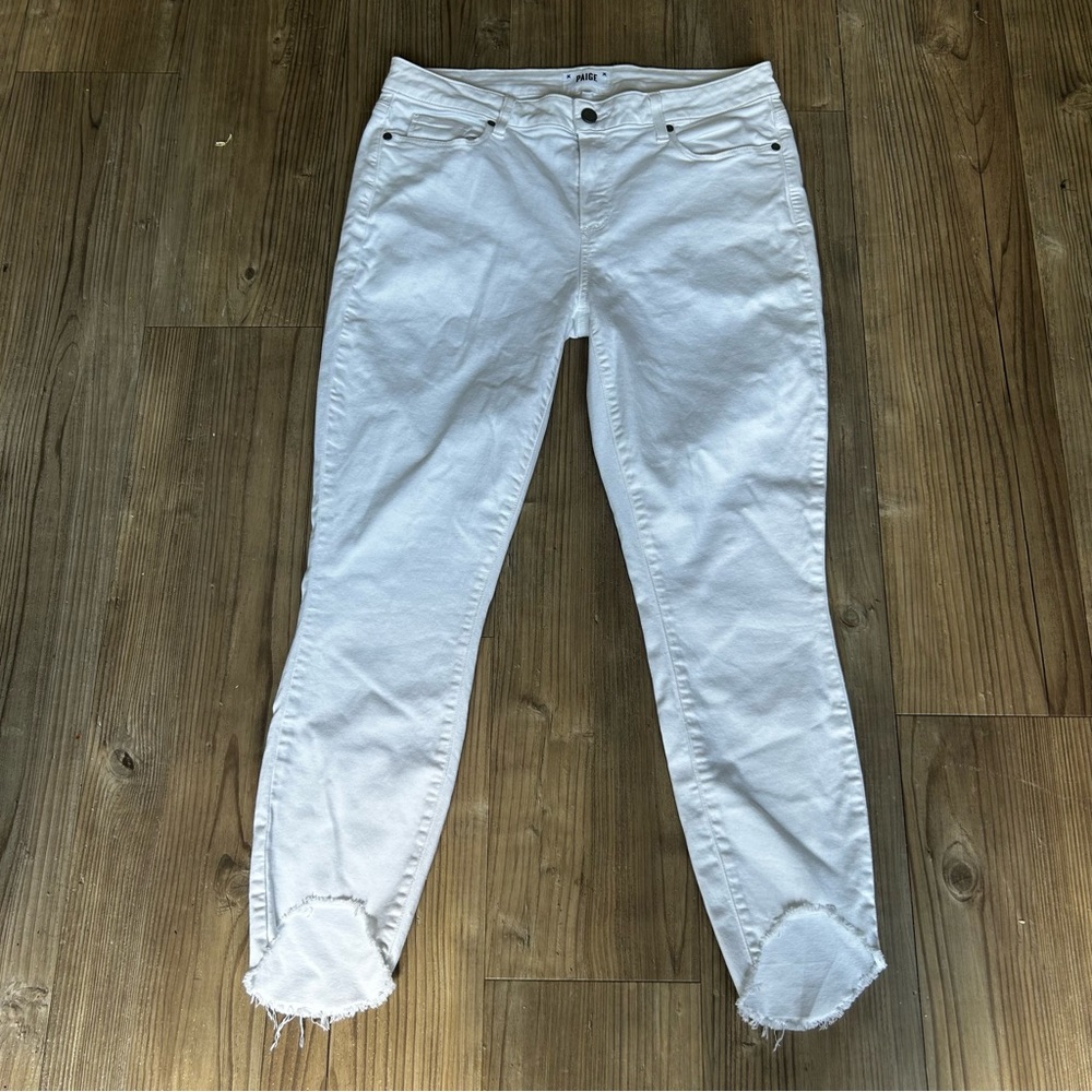 PAIGE Verdugo Crop Mid-Rise White Skinny Jeans Denim. Size 32